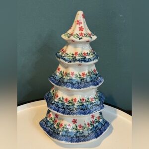 NWT Boleslawiec Polish Pottery Christmas Tree - Large 10” Red Floral